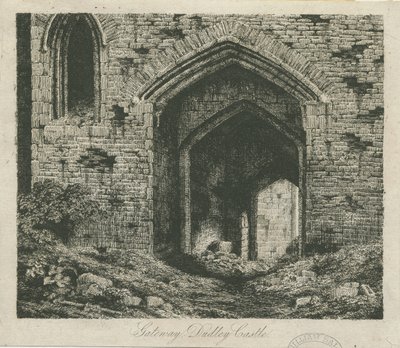 Dudley Castle - The Gatehouse: etching by School English