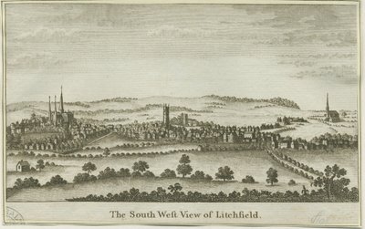 Lichfield - South West View: copper-plate engraving, nd [late 18th cent] by School English
