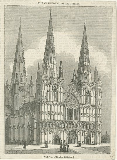 Lichfield Cathedral - West Front: woodcut engraving by School English