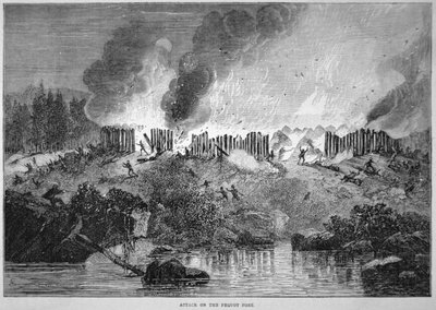New England White Settlers Attack the Pequot Indian Fort During the Pequot War of 1637 by School English