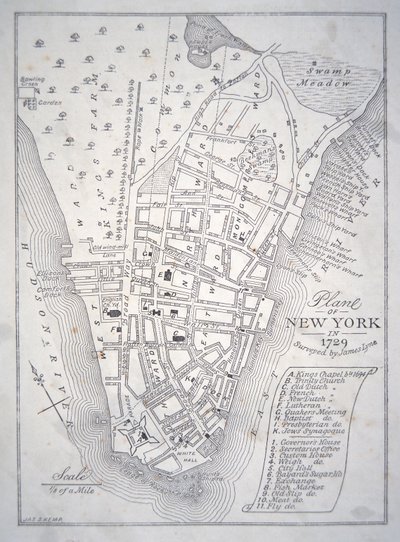 Plan of New York in 1729 by School English