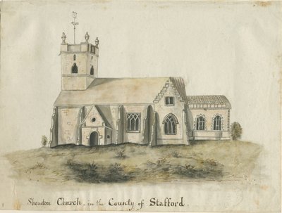 Shenstone Church: watercolour painting by School English