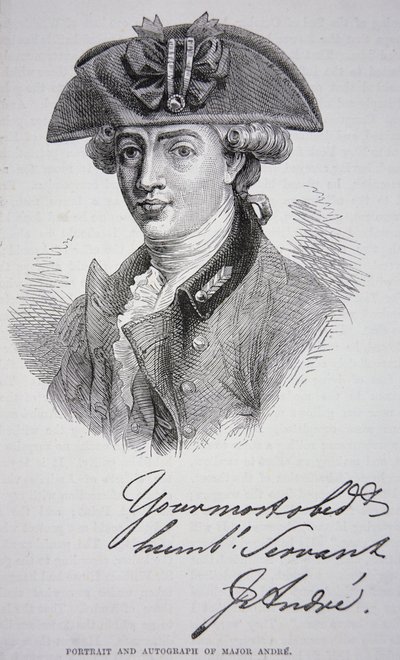 The portrait and autograph of Major John Andre by School English