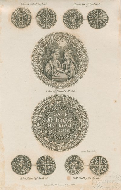 Tutbury - Plate of Medieval Coins: engraving, nd [c 1832] by School English
