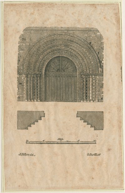 Tutbury Priory Church - West Doorway: woodcut engraving, nd [?early 19th cent] by School English