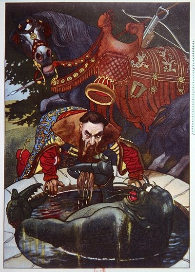 Knight encounters a Monster emerging from a Well by School European
