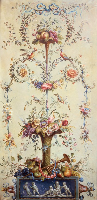 A Trumpet of Flowers and Fruit decorated with Garlands of Flowers by School French