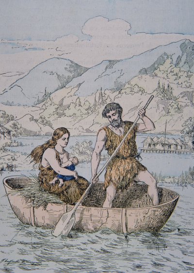 Ancient Gauls in Coracle Type Boat by School French
