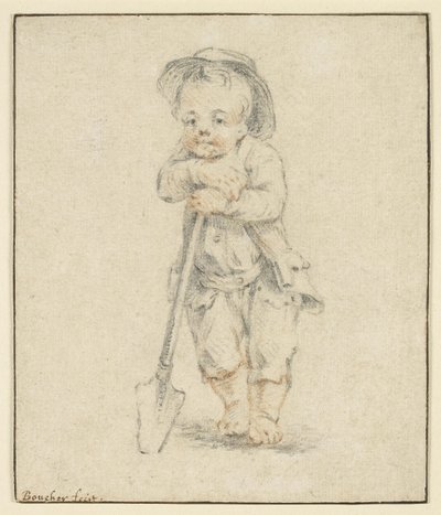 Boy Leaning on a Spade by School French