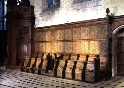Choir stalls from the 14th century, with 16th century panelling by School French