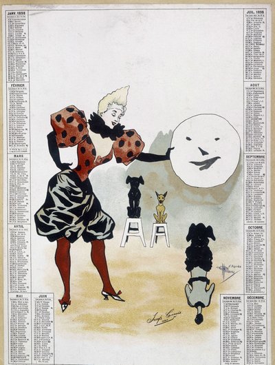 Circus: the learned dogs - calendar, Arts Deco. by School French