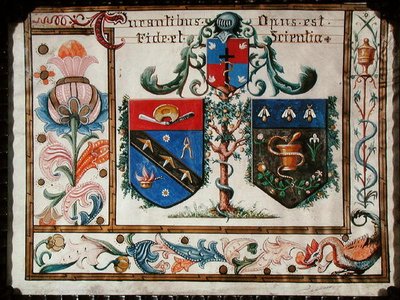 Coats of arms of the barber surgeons and the pharmacists by School French
