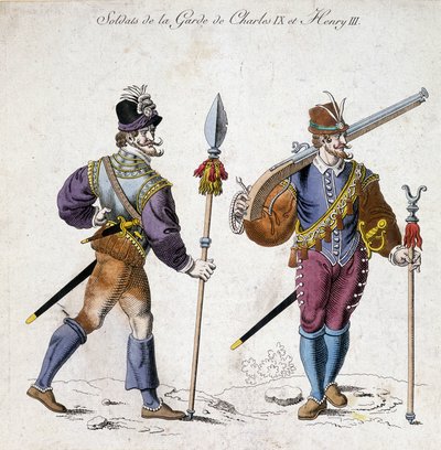 Costumes of soldiers of the guard of Charles IX (1550-1574) and Henry III (1574-1589) by School French
