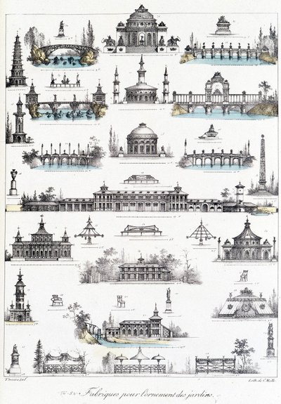 Facade of Different Buildings Dedicated to the Manufacture of Garden Ornaments by School French