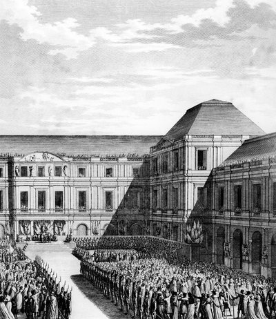 Fete given by Napoleon I Bonaparte at the Palais national du Directoire (Palais du Luxembourg) in Paris after the trade of Campo Formio on 20 frimaire An VI (10 December 1797). Paris, Library of the Institute of History of Revolution by School French