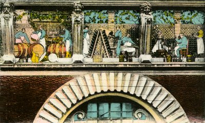 Frieze of the entrance of the House of Champagnes Veuve Clicquot, Reims (engraving, c.1910-1914) by School French