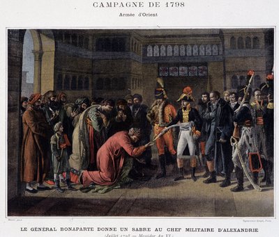 General Bonaparte gives a sword to the military leader of Alexandria - in “Victoires et Conquêtes des Armees Francaises”, Paris, n.d. by School French