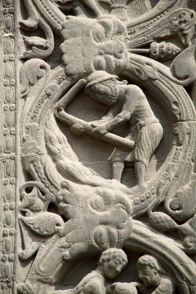 Gothic Art: Pieright of the right gate of the western facade of the Basilica of Saint Denis, representing the work of the fields: August. Saint-Denis, France by School French
