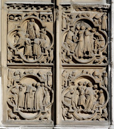 Gothic Art: Scenes of Teaching. Detail of the south portal of the Cathedrale Notre Dame in Paris by School French