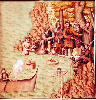 Indians from the Magellan Straits with French Explorers, Illustration from the 