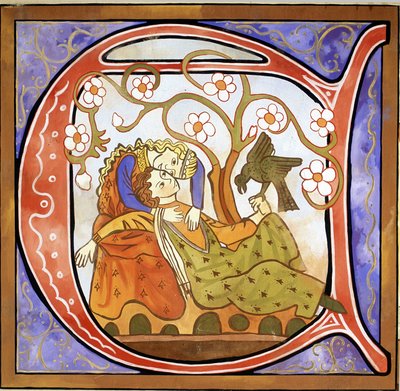 Inhabited Initial A depicting a Troubadour by School French