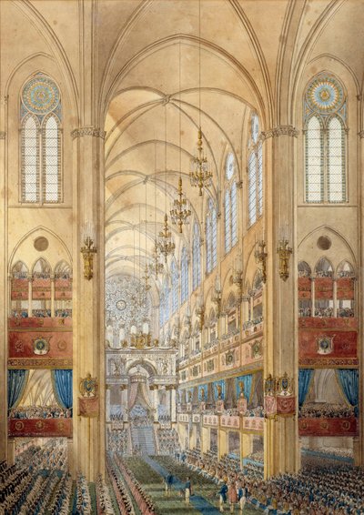 Interior of the Notre Dame Cathedral in Paris During the Coronation of Napoleon I by School French