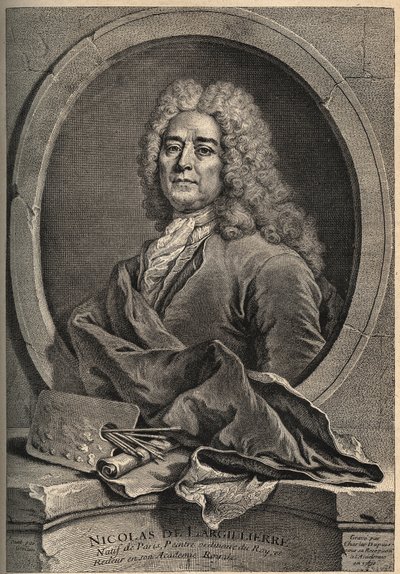 Portrait of Nicolas de Largillierre, French Painter - engraving by Dupuis after the painting by Gueuslain by School French