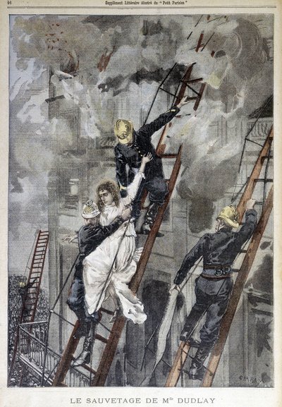 Rescue of Mrs. Duplay by the Firefighters - in Le Petit Parisien, n.d. by School French