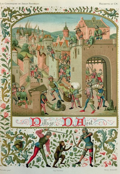 Sack of Aalst and Grammont by the inhabitants of Ghent in 1380, from a manuscript of 