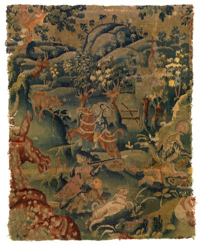 Tapestry depicting animals in forest or countryside by School French