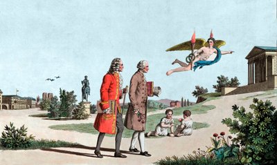 The Spirit of Voltaire and Jean Jacques Rousseau leads them to the Immortality Temple - the Genie of Voltaire (François Marie Arouet, dit Voltaire) by School French