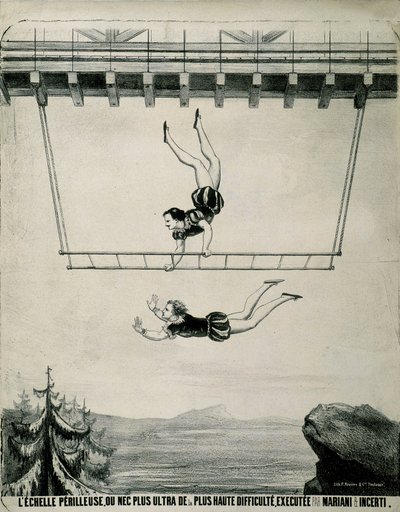 Trapezists on the perilous ladder by School French