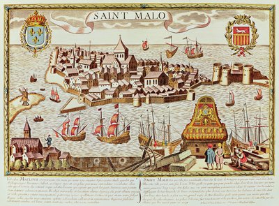 View of the port and fortified city of Saint Malo, Brittany by School French