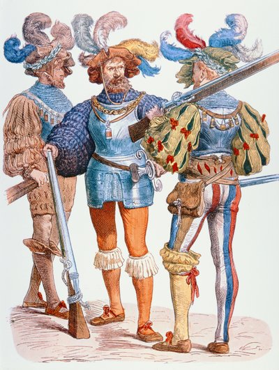 German soldiers of the 16th century, armed with matchlock muskets by School German