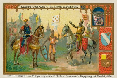 Philip II Augustus and Richard the Lionheart at Vézelay, Third Crusade, Liebig Card by School German