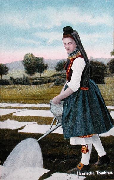 Postcard Depicting a Maid from Hesse in Germany Washing Clothes by School German