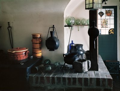 Reconstruction of a pharmacy with 18th century furniture and objects from the 12th-18th century (detail of the laboratory) by School German