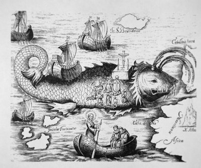 St Brendan Celebrating Mass on the Back of a Giant Fish Between the Canary Isles and the Mythical Isle of St Brandano by School German