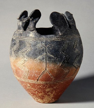 Red-polished Ware Bowl, with Animal Head and Sun Disc Attachments, from Vounous, Cyprus, Tomb 91, 2500-2075 BC by School Greek