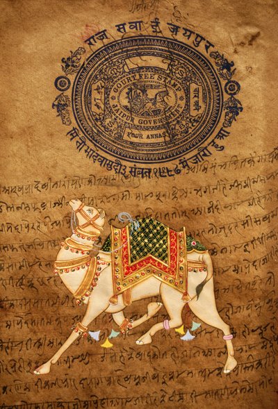 Camel, Hand Made Painting & Old Stamp Paper, Jaipur, Rajasthan, India by School Indian