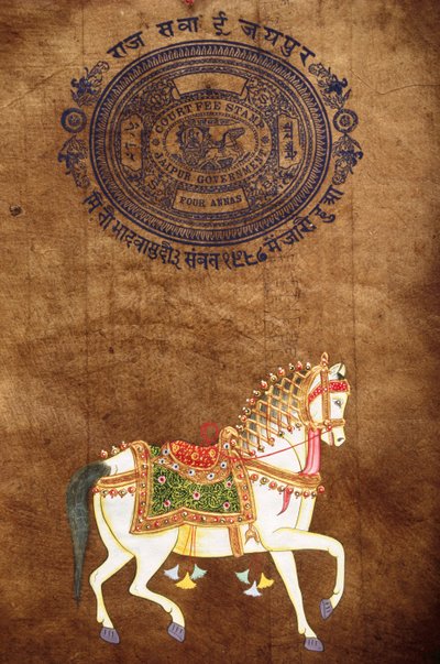 Horse, Hand Made Painting & Old Stamp Paper, Jaipur, Rajasthan, India by School Indian