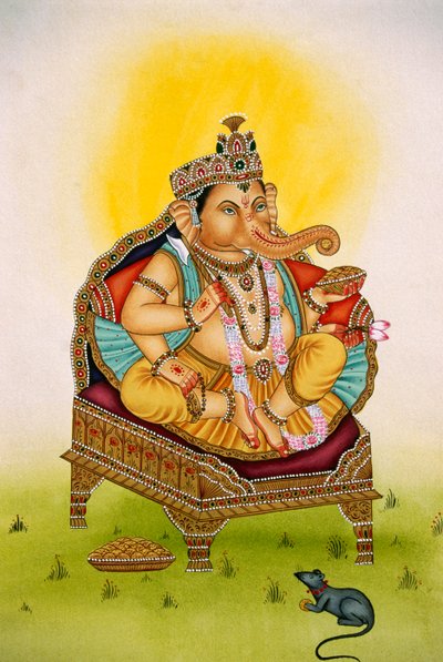 Lord Ganesh Ganpati Miniature Painting on Paper by School Indian