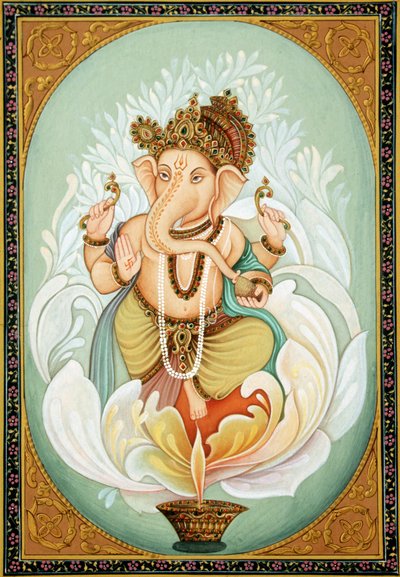 Lord Ganesh Ganpati Miniature Painting on Paper by School Indian