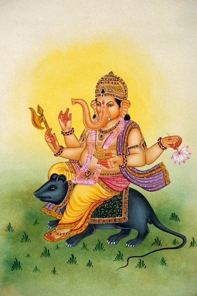 Lord Ganesh Ganpati Miniature Painting on Paper by School Indian