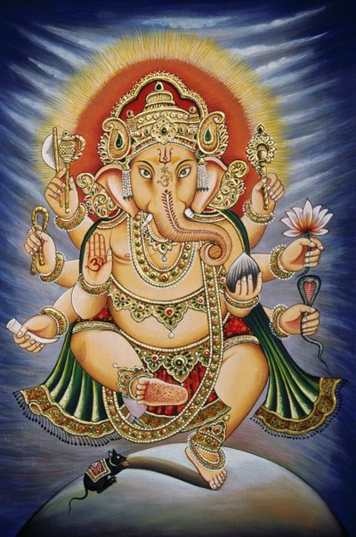 Lord Ganesh Ganpati Miniature Painting on Paper by School Indian