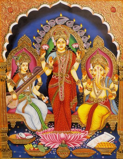 Lord Ganesh with Laxmi and Saraswati by School Indian