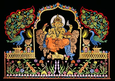 Lord Ganesha Ganpati Embroidery Work on Velvet by School Indian