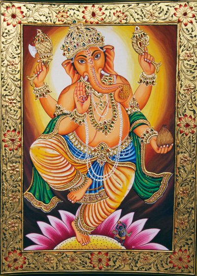Lord Ganesha Ganpati Miniature Painting on Paper by School Indian