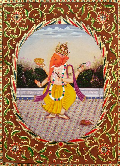Lord Ganesha Ganpati with Embroidery by School Indian
