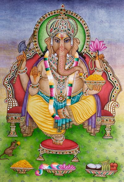Lord Ganesha Ganpati in Miniature Painting on Paper by School Indian